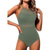 imageHolipick Crochet Tummy Control One Piece Swimsuit Modest Bathing Suit High Neck Full Coverage SwimwearOlive Green