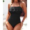 imageHolipick Strapless One Piece Swimsuits for Women Tummy Control Bandeau Bathing Suits Ruffle Slimming SwimwearBlack