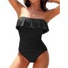 imageHolipick Strapless One Piece Swimsuits for Women Tummy Control Bandeau Bathing Suits Ruffle Slimming SwimwearBlack