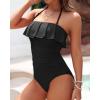 imageHolipick Strapless One Piece Swimsuits for Women Tummy Control Bandeau Bathing Suits Ruffle Slimming SwimwearBlack