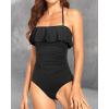 imageHolipick Strapless One Piece Swimsuits for Women Tummy Control Bandeau Bathing Suits Ruffle Slimming SwimwearBlack