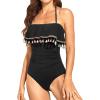 imageHolipick Strapless One Piece Swimsuits for Women Tummy Control Bandeau Bathing Suits Ruffle Slimming SwimwearBlack With Tassel
