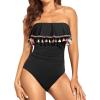 imageHolipick Strapless One Piece Swimsuits for Women Tummy Control Bandeau Bathing Suits Ruffle Slimming SwimwearBlack With Tassel