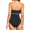 imageHolipick Strapless One Piece Swimsuits for Women Tummy Control Bandeau Bathing Suits Ruffle Slimming SwimwearBlack With White