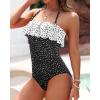 imageHolipick Strapless One Piece Swimsuits for Women Tummy Control Bandeau Bathing Suits Ruffle Slimming SwimwearBlack and White Dot