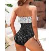 imageHolipick Strapless One Piece Swimsuits for Women Tummy Control Bandeau Bathing Suits Ruffle Slimming SwimwearBlack and White Dot