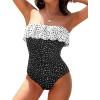 imageHolipick Strapless One Piece Swimsuits for Women Tummy Control Bandeau Bathing Suits Ruffle Slimming SwimwearBlack and White Dot