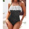 imageHolipick Strapless One Piece Swimsuits for Women Tummy Control Bandeau Bathing Suits Ruffle Slimming SwimwearBlack and White Dot