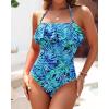 imageHolipick Strapless One Piece Swimsuits for Women Tummy Control Bandeau Bathing Suits Ruffle Slimming SwimwearBlue Leaves