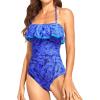 imageHolipick Strapless One Piece Swimsuits for Women Tummy Control Bandeau Bathing Suits Ruffle Slimming SwimwearBlue Paisley