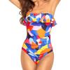 imageHolipick Strapless One Piece Swimsuits for Women Tummy Control Bandeau Bathing Suits Ruffle Slimming SwimwearColor Block