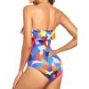 imageHolipick Strapless One Piece Swimsuits for Women Tummy Control Bandeau Bathing Suits Ruffle Slimming SwimwearColor Block