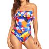 imageHolipick Strapless One Piece Swimsuits for Women Tummy Control Bandeau Bathing Suits Ruffle Slimming SwimwearColor Block