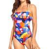 imageHolipick Strapless One Piece Swimsuits for Women Tummy Control Bandeau Bathing Suits Ruffle Slimming SwimwearColor Block