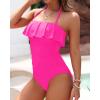 imageHolipick Strapless One Piece Swimsuits for Women Tummy Control Bandeau Bathing Suits Ruffle Slimming SwimwearHot Pink