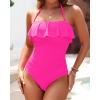 imageHolipick Strapless One Piece Swimsuits for Women Tummy Control Bandeau Bathing Suits Ruffle Slimming SwimwearHot Pink