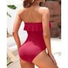 imageHolipick Strapless One Piece Swimsuits for Women Tummy Control Bandeau Bathing Suits Ruffle Slimming SwimwearRed