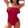 imageHolipick Strapless One Piece Swimsuits for Women Tummy Control Bandeau Bathing Suits Ruffle Slimming SwimwearRed