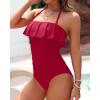 imageHolipick Strapless One Piece Swimsuits for Women Tummy Control Bandeau Bathing Suits Ruffle Slimming SwimwearRed