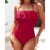 imageHolipick Strapless One Piece Swimsuits for Women Tummy Control Bandeau Bathing Suits Ruffle Slimming SwimwearRed