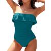 imageHolipick Strapless One Piece Swimsuits for Women Tummy Control Bandeau Bathing Suits Ruffle Slimming SwimwearTeal