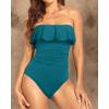 imageHolipick Strapless One Piece Swimsuits for Women Tummy Control Bandeau Bathing Suits Ruffle Slimming SwimwearTeal