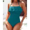 imageHolipick Strapless One Piece Swimsuits for Women Tummy Control Bandeau Bathing Suits Ruffle Slimming SwimwearTeal