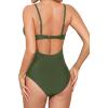 imageHolipick Tummy Control One Piece Swimsuits for Women Ruched Bathing Suits V Neck Slimming SwimwearArmy Green
