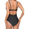 imageHolipick Tummy Control One Piece Swimsuits for Women Ruched Bathing Suits V Neck Slimming SwimwearBlack 1