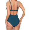 imageHolipick Tummy Control One Piece Swimsuits for Women Ruched Bathing Suits V Neck Slimming SwimwearGreen