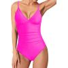 imageHolipick Tummy Control One Piece Swimsuits for Women Ruched Bathing Suits V Neck Slimming SwimwearHot Pink 1