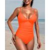 imageHolipick Tummy Control One Piece Swimsuits for Women Ruched Bathing Suits V Neck Slimming SwimwearOrange 1