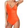 imageHolipick Tummy Control One Piece Swimsuits for Women Ruched Bathing Suits V Neck Slimming SwimwearOrange 1