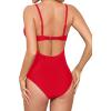 imageHolipick Tummy Control One Piece Swimsuits for Women Ruched Bathing Suits V Neck Slimming SwimwearRed 1