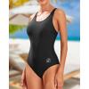 imageHolipick Women Athletic One Piece Swimsuits Racerback Sport Bathing Suits Full Coverage Modest SwimwearBlack