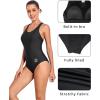 imageHolipick Women Athletic One Piece Swimsuits Racerback Sport Bathing Suits Full Coverage Modest SwimwearBlack