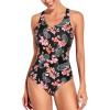imageHolipick Women Athletic One Piece Swimsuits Racerback Sport Bathing Suits Full Coverage Modest SwimwearBlack Floral
