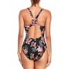 imageHolipick Women Athletic One Piece Swimsuits Racerback Sport Bathing Suits Full Coverage Modest SwimwearBlack Floral