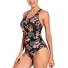 imageHolipick Women Athletic One Piece Swimsuits Racerback Sport Bathing Suits Full Coverage Modest SwimwearBlack Floral
