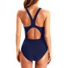 imageHolipick Women Athletic One Piece Swimsuits Racerback Sport Bathing Suits Full Coverage Modest SwimwearBlack and Dark Blue