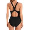 imageHolipick Women Athletic One Piece Swimsuits Racerback Sport Bathing Suits Full Coverage Modest SwimwearBlack and Mint Green