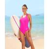 imageHolipick Women Athletic One Piece Swimsuits Racerback Sport Bathing Suits Full Coverage Modest SwimwearHot Pink