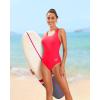 imageHolipick Women Athletic One Piece Swimsuits Racerback Sport Bathing Suits Full Coverage Modest SwimwearRed