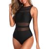 imageHolipick Women High Neck One Piece Swimsuits for Women Mesh Bathing Suits Open Back SwimwearBlack