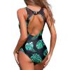 imageHolipick Women High Neck One Piece Swimsuits for Women Mesh Bathing Suits Open Back SwimwearBlack Leaves
