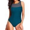 imageHolipick Women High Neck One Piece Swimsuits for Women Mesh Bathing Suits Open Back SwimwearBlue Green