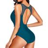 imageHolipick Women High Neck One Piece Swimsuits for Women Mesh Bathing Suits Open Back SwimwearBlue Green