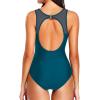 imageHolipick Women High Neck One Piece Swimsuits for Women Mesh Bathing Suits Open Back SwimwearBlue Green