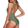 imageHolipick Women High Neck One Piece Swimsuits for Women Mesh Bathing Suits Open Back SwimwearCeladon