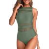imageHolipick Women High Neck One Piece Swimsuits for Women Mesh Bathing Suits Open Back SwimwearCeladon